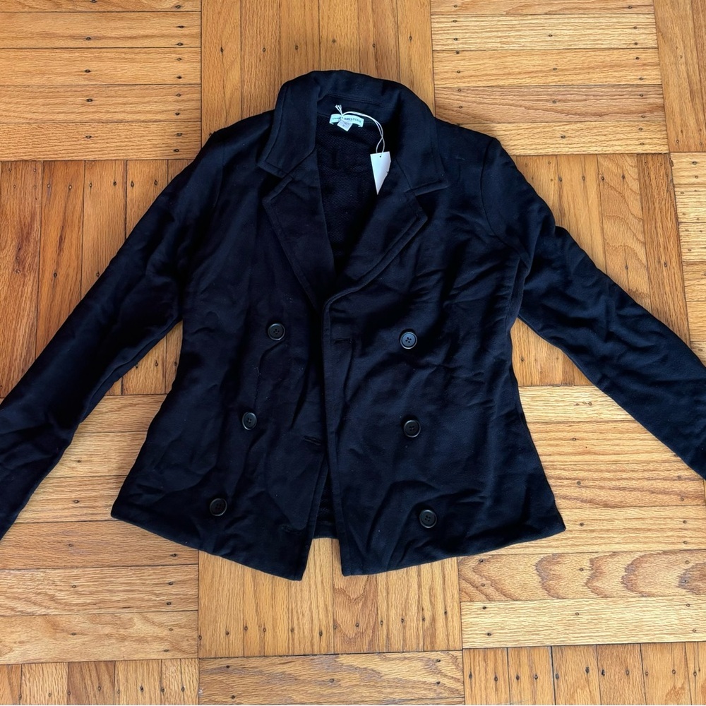 James Perse NWT Black Blazer Sweater Jacket Size W2 Cotton Double Breasted